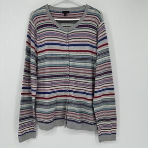 Talbots Cardigan Sweater Womens XL Multicolor Stripe Button Front Knit Wool